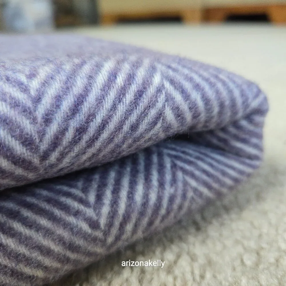 NWT Moon Merino Wool Herringbone Throw Blanket Purple Clover